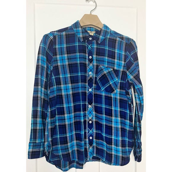 Woolrich Button Up Flannel Shirt Womens Blue Plaid‎ Large - Picture 1 of 11